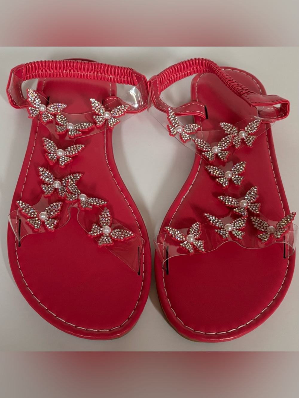 NWOT Rose Red Butterfly Rhinestone Sandals Size 9 Sparkly Slingback
